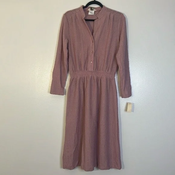 Sears | New VINTAGE pink textured midi dress Women’s size 14 (more like 10) vtg - Picture 9 of 9